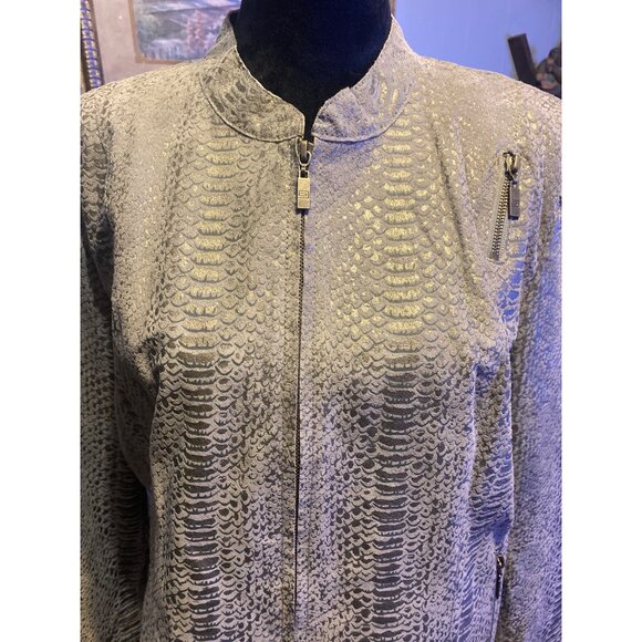 Pamela McCoy Womens Snake Print Leather Jacket With Zipper Pockets - Size L - Picture 4 of 14